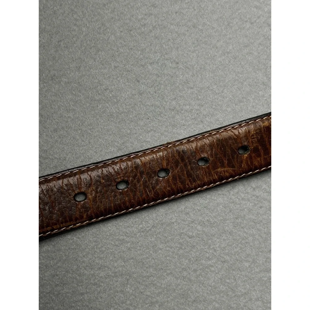 Columbia Mens Leather Belt 34 Tan Brown Textured Contrast Stitch rugged 11CO0289